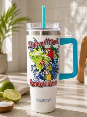 Margaritaville White Travel Tumbler with Teal Handle & Straw
